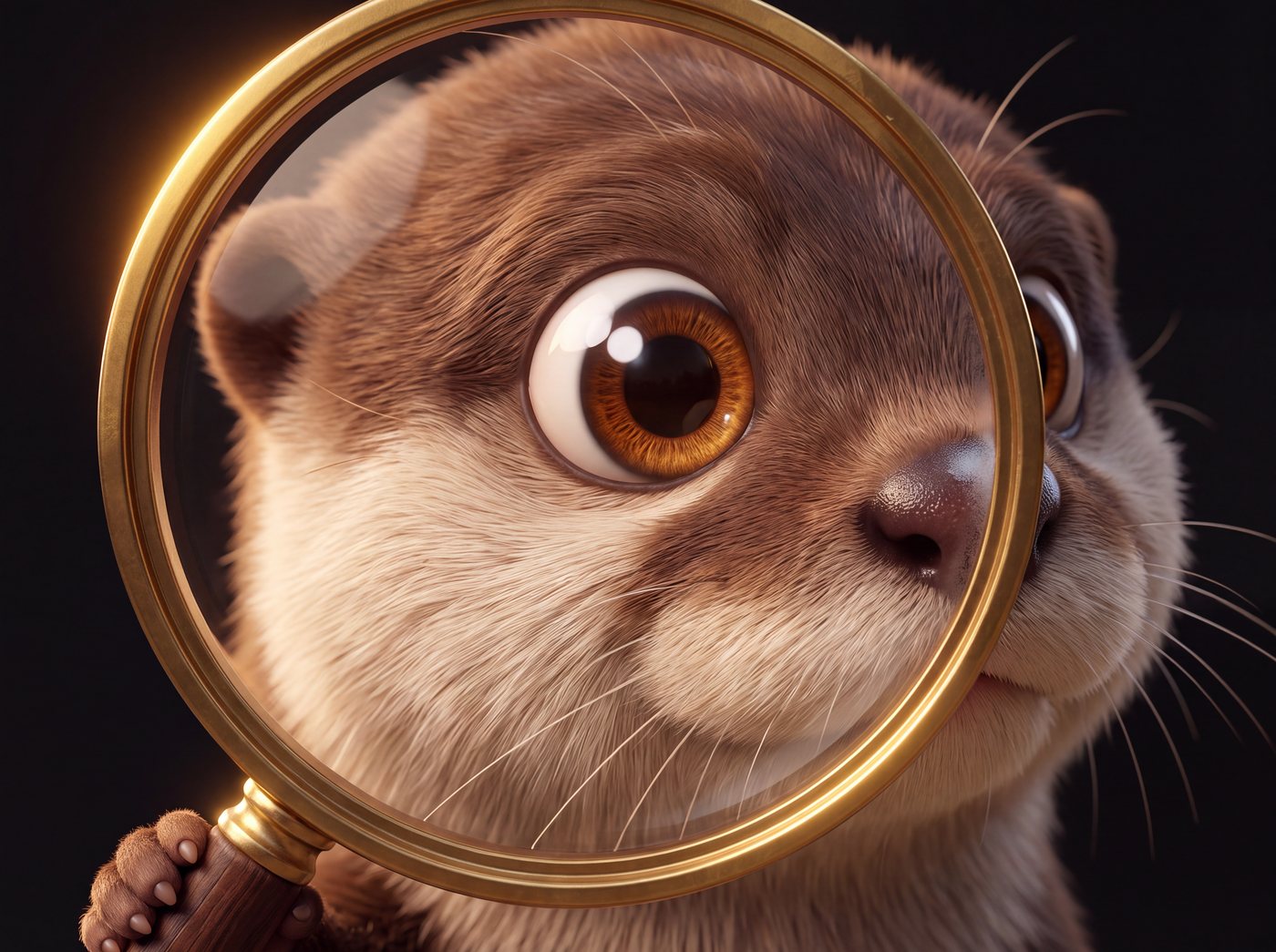 Otter peering through a magnifying glass